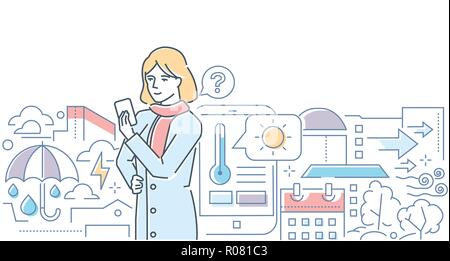 Meteo - linea moderna stile di design di banner per il web Illustrazione Vettoriale