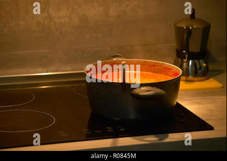 Pentola che cuochi in cucina al di sopra di un fornello ad induzione di ultima generazione. Foto Stock