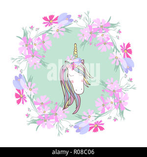 Stile retrò illustrazione botanico con fiori e animali. Sfondo delicato con composizione floreale Foto Stock