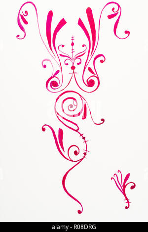 Dipinto a mano da acquerelli - abstract floreali ornamento rosa in antico stile bizantino Foto Stock