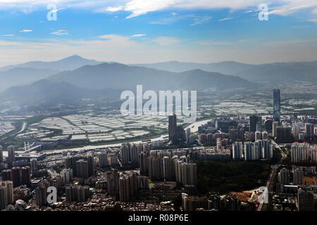 Una vista di hong kong di risaie sul confine di Shenzhen. Foto Stock