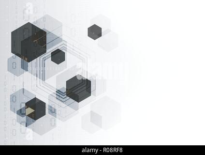 Comunicazione tecnologica sistema digitale esagonale sfondo astratto disegno vettoriale Illustrazione Vettoriale