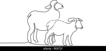 Continuo di un disegno della linea. Pecore in stile moderno e minimalista. Illustrazione Vettoriale Illustrazione Vettoriale