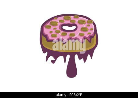 Ciambelle e spolverata di chicchi di caffè logo design ispirazione Illustrazione Vettoriale