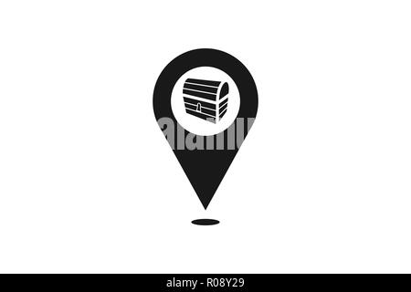 Scrigno e punto mappa logo design ispirazione Illustrazione Vettoriale