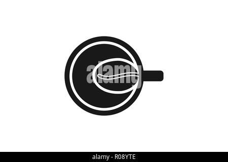 Cup e chicco di caffè disegni logo ispirazione isolata su sfondo bianco Illustrazione Vettoriale