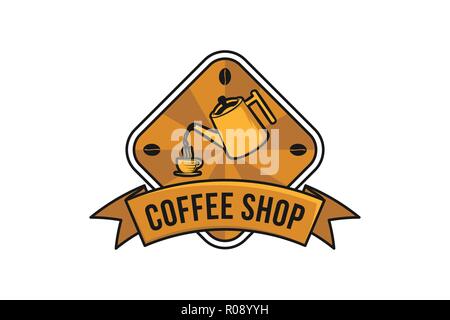 Versare il caffè, Vintage coffee shop disegni Logo ispirazione isolata su sfondo bianco Illustrazione Vettoriale