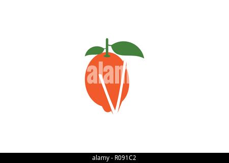 Lettera V, arancione vitamina disegni logo ispirazione isolata su sfondo bianco Illustrazione Vettoriale