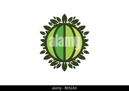 Globo mondo verde foglia e salvare la terra i disegni Logo ispirazione isolata su sfondo bianco Illustrazione Vettoriale