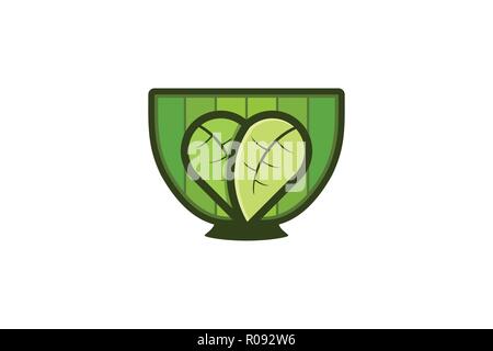 Ciotola, leaf. Il cibo giapponese disegni logo ispirazione isolata su sfondo bianco Illustrazione Vettoriale