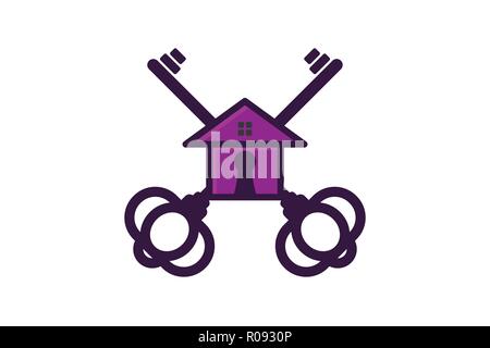 Chiave e casa, casa sicurezza disegni logo ispirazione isolata su sfondo bianco Illustrazione Vettoriale