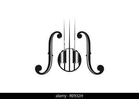 Pianoforte, strumento musicale, disegni logo ispirazione isolata su sfondo bianco Illustrazione Vettoriale