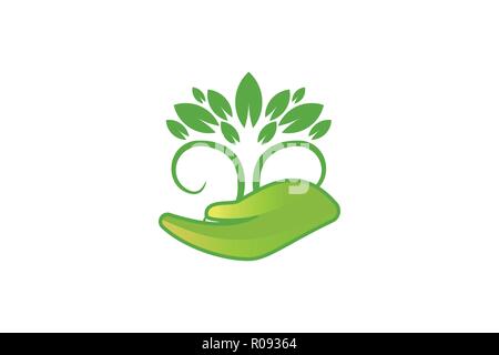 Struttura ad albero a foglia care disegni logo ispirazione isolata su sfondo bianco Illustrazione Vettoriale