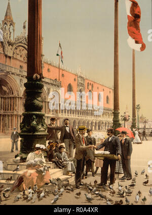 Il Palazzo del Doge e le colonne di Piazza San Marco, Venezia, Italia, Photochrome Stampa, Detroit Publishing Company, 1900 Foto Stock