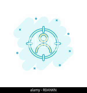 Vector cartoon pubblico target icona in stile fumetto. Target Marketing il concetto di strategia illustrazione pittogramma. Aim su persone effetto splash concept. Illustrazione Vettoriale