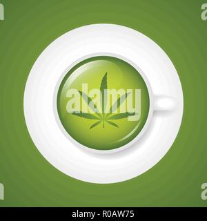 Un sano verde tè di cannabis in una tazza bianca illustrazione vettoriale EPS10 Illustrazione Vettoriale