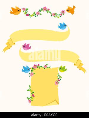 Uccelli in volo con i banner di set di vettore Illustrazione Vettoriale