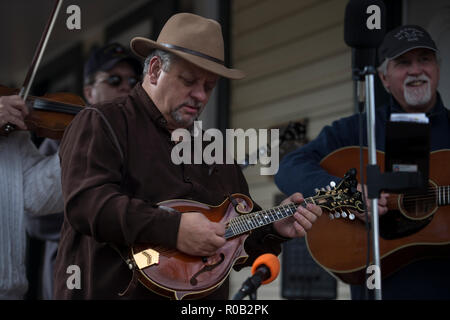 Stati Uniti - 3 Novembre 2018: Willow ramo bluegrass band suona durante l'unisono Giornata del Patrimonio gli eventi che si sono svolte oggi sulla strada principale in Vill Foto Stock