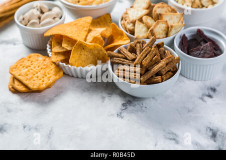 Birra salato snack whit bocce Foto Stock