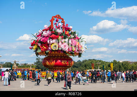 Piazza Tian'anmen alla vigilia della Giornata Nazionale Foto Stock