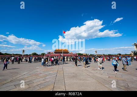 Piazza Tian'anmen alla vigilia della Giornata Nazionale Foto Stock