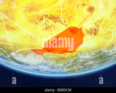 Niger sul modello realistico del pianeta Terra con i confini e molto dettagliata della superficie planet e nuvole. 3D'illustrazione. Gli elementi di questa immagine fur Foto Stock