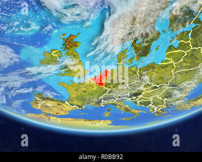 Unione Benelux sul modello realistico del pianeta Terra con i confini e molto dettagliata della superficie planet e nuvole. 3D'illustrazione. Gli elementi di questo ho Foto Stock