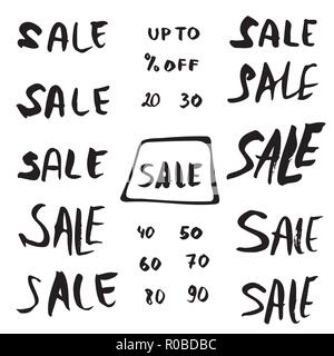 Imposta di vendita testo. Spazzola a mano Collezione lettering. Promozione del vettore di frasi. Illustrazione Vettoriale