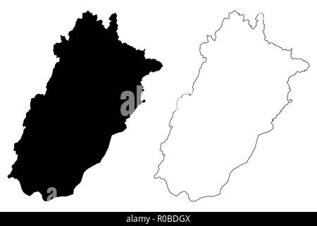 Il Punjab (provincia del Pakistan, la Repubblica islamica del Pakistan, le unità amministrative e i distretti del Pakistan) mappa illustrazione vettoriale, scribble schizzo P Illustrazione Vettoriale