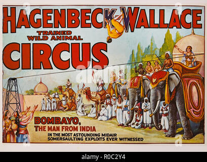 Hagenbeck-Wallace addestrato animali selvatici del Circus, Bombayo, l'uomo da India, poster di circo, litografia, 1933 Foto Stock