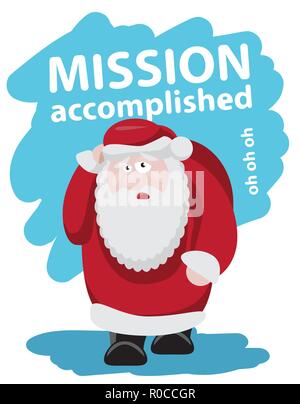 Stanco di Santa dopo le vacanze slogan missione compiuta design piatto illustrazione vettoriale Illustrazione Vettoriale