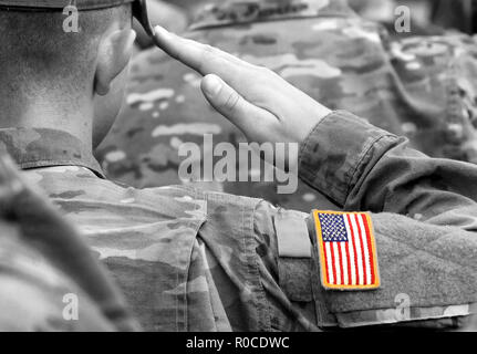 Noi salutiamo soldato. US Army. Le truppe DEGLI STATI UNITI Foto Stock