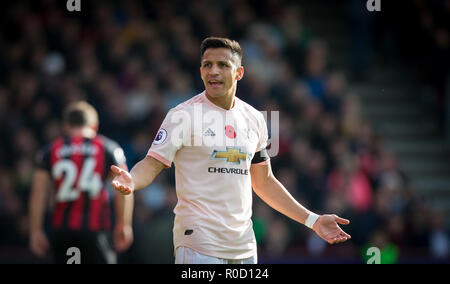 Bournemouth, Regno Unito. 03 Nov, 2018. Alexis S‡nchez del Man Utd durante il match di Premier League tra Bournemouth e il Manchester United al Goldsands Stadium, Bournemouth, Inghilterra il 3 novembre 2018. Foto di Andy Rowland. (La fotografia può essere utilizzata solo per il giornale e/o rivista scopi editoriali. www.football-dataco.com) Credito: Andrew Rowland/Alamy Live News Foto Stock