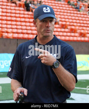 3 novembre 2018 - Utah State Aggies head coach Matt pozzetti durante un gioco tra le Hawaii Rainbow Warriors e la Utah State Aggies all'Aloha Stadium di Honolulu, HI - Michael Sullivan/CSM Foto Stock