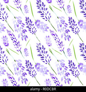 Illustrazione raster di un pattern di lavanda acquerelli dipinti su uno sfondo diverso Foto Stock