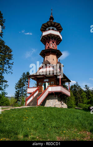 Un di legno della torre di vedetta, Roznov pod Radhostem Repubblica Ceca Foto Stock