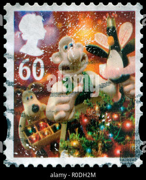 Con timbro postale timbro da Regno Unito e Irlanda del Nord nel Natale 2010 - Wallace e Gromit serie Foto Stock