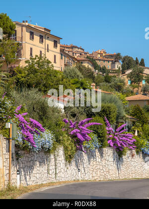 Borgo in Toscana con splendidi fiori, Italia Foto Stock