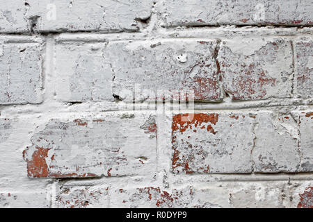 Frammento di mattoni vecchi muri coperti con molti strati di calcare Foto Stock