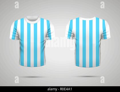 Bianco realistico sport t-shirt con strisce blu Illustrazione Vettoriale