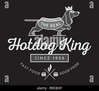 Hotdog re bianco su nero è una illustrazione vettoriale circa il cibo di strada Illustrazione Vettoriale