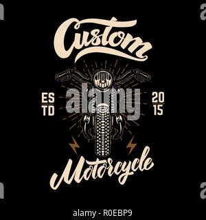 Motociclette personalizzate. Moto alato su sfondo nero. Elemento di design per il logo, l'etichetta, emblema, segno, poster. Illustrazione Vettoriale Illustrazione Vettoriale