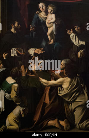 Caravaggio (1571-1610). Pittore italiano. Madonna del Rosario, 1607. Dettaglio. Olio su tela. 364,5 x 249, 5 cm. In stile barocco. Kunsthistorisches Museum di Vienna. Austria. Foto Stock