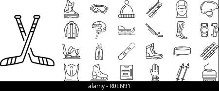 Sport invernali il set di icone di stile di contorno Illustrazione Vettoriale