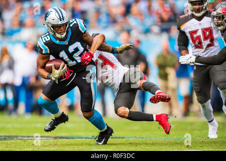 Carolina Panthers wide receiver DJ Moore (12) durante la NFL partita di calcio tra il Tampa Bay Buccaneers e il Carolina Panthers domenica 4 novembre 2018 a Charlotte, NC. Giacobbe Kupferman/CSM Foto Stock