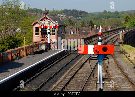 I segnali ferroviari su Severn Valley Railway, Bewdley, Inghilterra Foto Stock