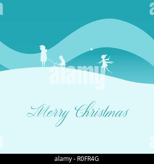Illustrazione Vettoriale: Elegante Natale biglietto di auguri, Famiglia con slitta in inverno la natura. Illustrazione Vettoriale