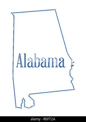 Mappa di stato profilo di Alabama su uno sfondo bianco Foto Stock