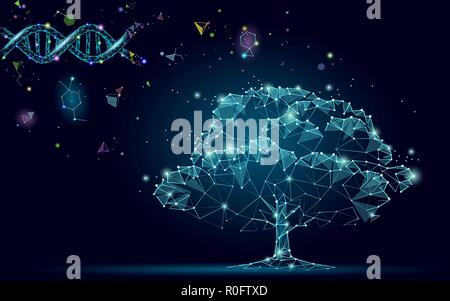 Evoluzione del DNA estratto albero. Ecologia natura gene innovazione tecnologia concetto aziendale. Ogm ingegneria genetica vegetale la scienza biologica la ricerca medica. 3D render spazio stellato illustrazione vettoriale Illustrazione Vettoriale