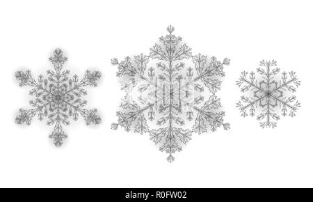 Bassa poligonale poli festosa il simbolo del fiocco di neve. Isolato 3D rendering dettagliato triangolo geometrico della scheda Messaggi di saluto. Neve ghiaccio cristallo luce sparkle Natale Anno Nuovo modello illustrazione vettoriale Illustrazione Vettoriale